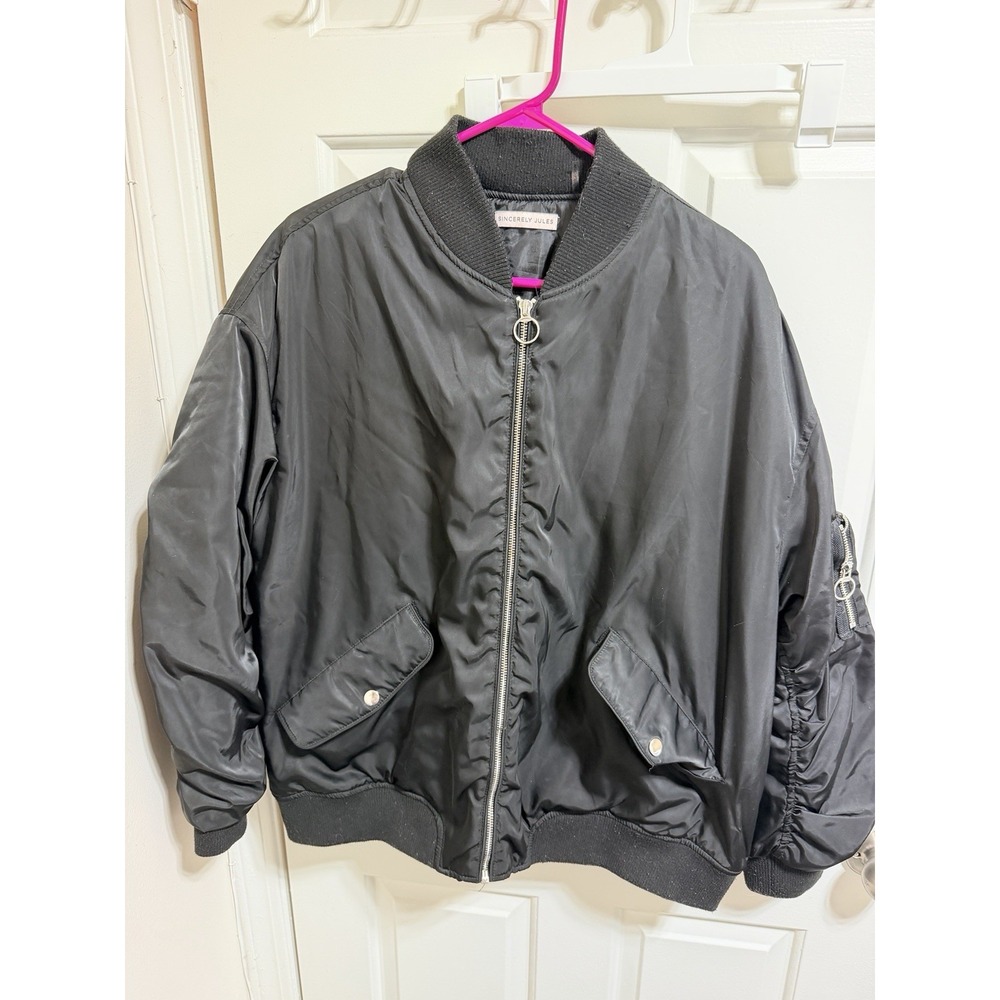 Simply Jules Black Boy Bomber Jacket Women Large Oversized MA-1 Flight Gorpcore